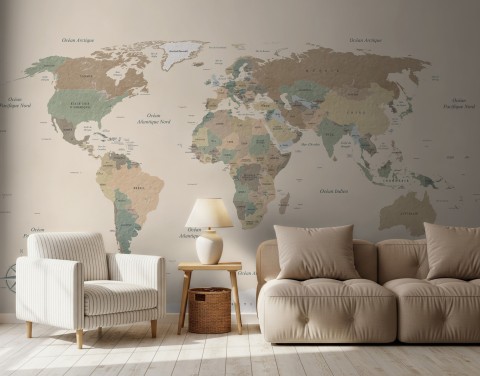 Papier peint panoramique carte vintage pastel