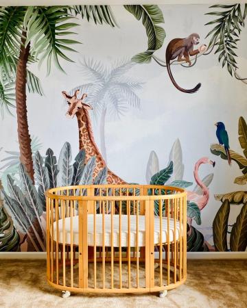 Papier peint panoramique enfants flamant rose et girafe - motif safari amusant pour chambre d'enfant